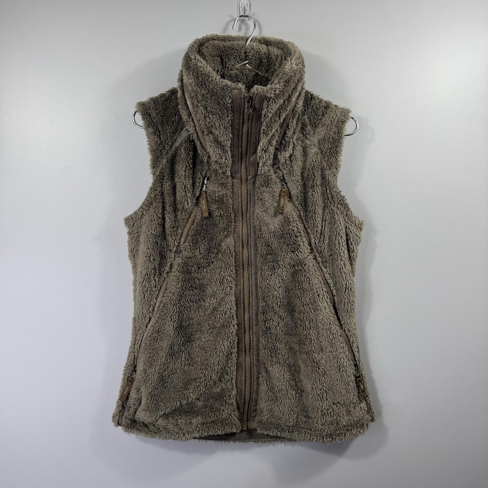 Kuhl Vest Womens Medium Brown Sherpa Fleece Full Zip Collared Outdoor Cozy